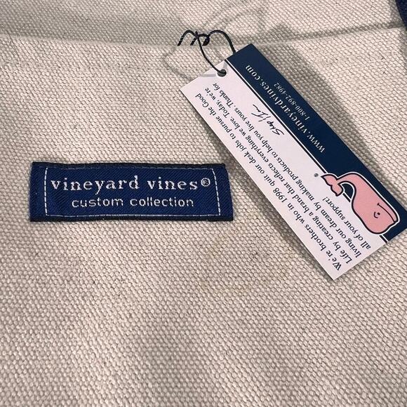 Vineyard Vines Canvas Tote Coastal Blue Ivory Oil Rig Print Zip Top - Picture 8 of 11